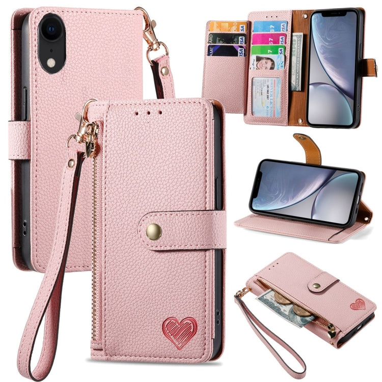 Étui de téléphone en cuir avec lanière à fermeture éclair Love, Pour iPhone 12 Pro Max, Pour iPhone 11 Pro Max, Pour iPhone 11, Pour iPhone 11 Pro, Pour iPhone X / XS, Pour iPhone XR, Pour iPhone XS Max, Pour iPhone 7 Plus / 8 Plus