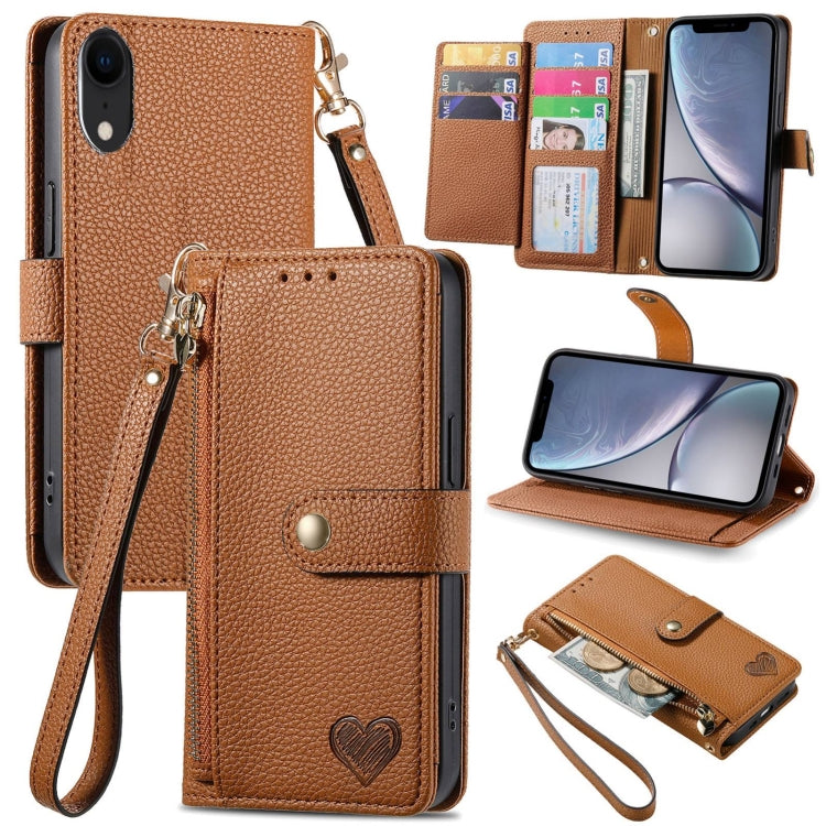 Étui de téléphone en cuir avec lanière à fermeture éclair Love, Pour iPhone 12 Pro Max, Pour iPhone 11 Pro Max, Pour iPhone 11, Pour iPhone 11 Pro, Pour iPhone X / XS, Pour iPhone XR, Pour iPhone XS Max, Pour iPhone 7 Plus / 8 Plus