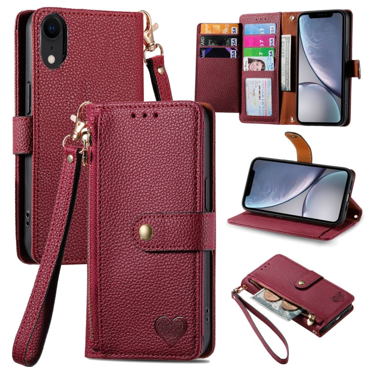 Étui de téléphone en cuir avec lanière à fermeture éclair Love, Pour iPhone 12 Pro Max, Pour iPhone 11 Pro Max, Pour iPhone 11, Pour iPhone 11 Pro, Pour iPhone X / XS, Pour iPhone XR, Pour iPhone XS Max, Pour iPhone 7 Plus / 8 Plus