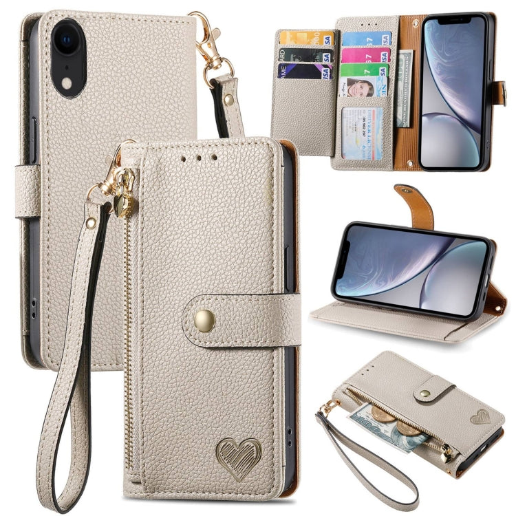 Étui de téléphone en cuir avec lanière à fermeture éclair Love, Pour iPhone 12 Pro Max, Pour iPhone 11 Pro Max, Pour iPhone 11, Pour iPhone 11 Pro, Pour iPhone X / XS, Pour iPhone XR, Pour iPhone XS Max, Pour iPhone 7 Plus / 8 Plus