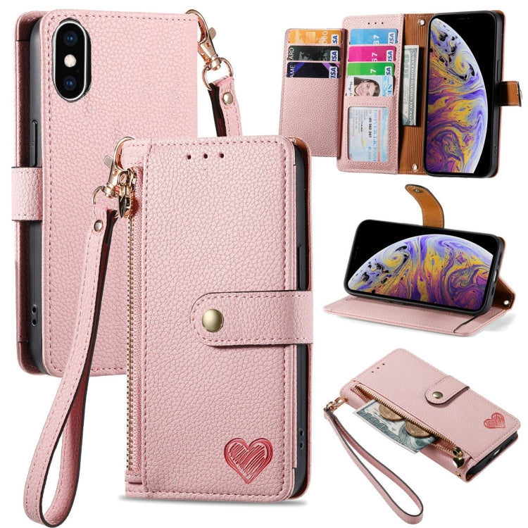Étui de téléphone en cuir avec lanière à fermeture éclair Love, Pour iPhone 12 Pro Max, Pour iPhone 11 Pro Max, Pour iPhone 11, Pour iPhone 11 Pro, Pour iPhone X / XS, Pour iPhone XR, Pour iPhone XS Max, Pour iPhone 7 Plus / 8 Plus