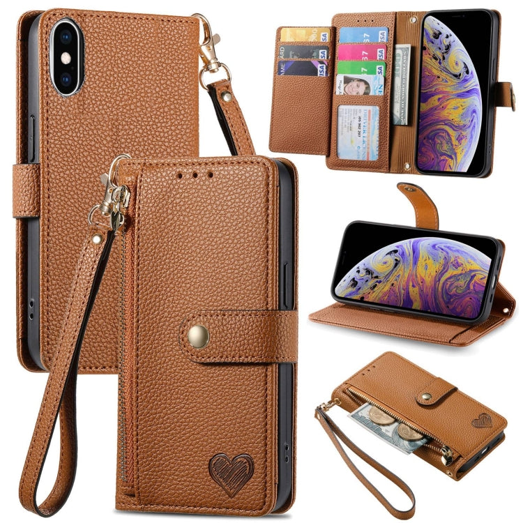 Étui de téléphone en cuir avec lanière à fermeture éclair Love, Pour iPhone 12 Pro Max, Pour iPhone 11 Pro Max, Pour iPhone 11, Pour iPhone 11 Pro, Pour iPhone X / XS, Pour iPhone XR, Pour iPhone XS Max, Pour iPhone 7 Plus / 8 Plus