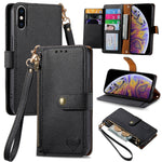 Étui de téléphone en cuir avec lanière à fermeture éclair Love, Pour iPhone 12 Pro Max, Pour iPhone 11 Pro Max, Pour iPhone 11, Pour iPhone 11 Pro, Pour iPhone X / XS, Pour iPhone XR, Pour iPhone XS Max, Pour iPhone 7 Plus / 8 Plus