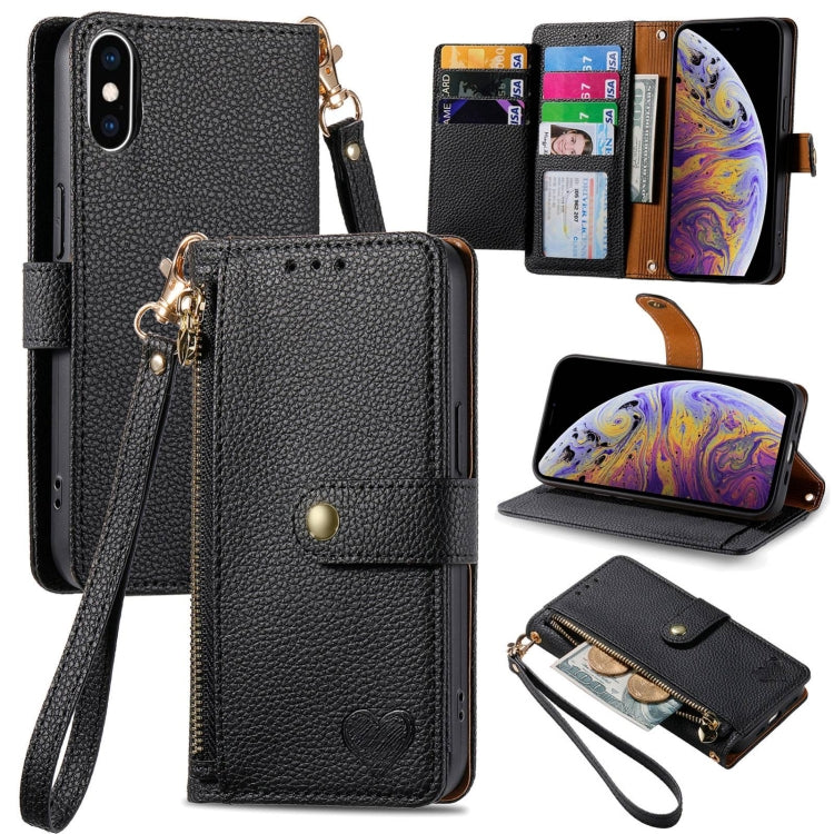 Étui de téléphone en cuir avec lanière à fermeture éclair Love, Pour iPhone 12 Pro Max, Pour iPhone 11 Pro Max, Pour iPhone 11, Pour iPhone 11 Pro, Pour iPhone X / XS, Pour iPhone XR, Pour iPhone XS Max, Pour iPhone 7 Plus / 8 Plus