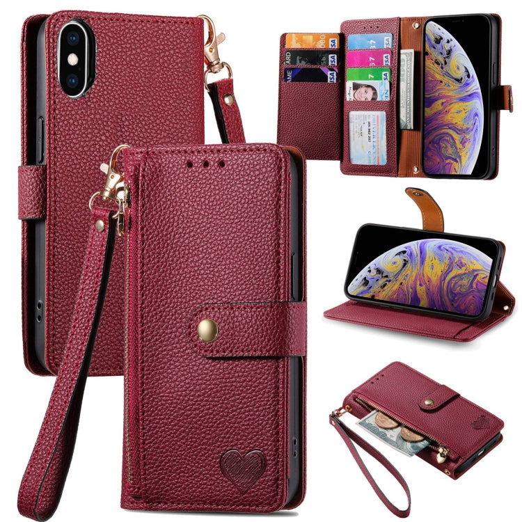 Étui de téléphone en cuir avec lanière à fermeture éclair Love, Pour iPhone 12 Pro Max, Pour iPhone 11 Pro Max, Pour iPhone 11, Pour iPhone 11 Pro, Pour iPhone X / XS, Pour iPhone XR, Pour iPhone XS Max, Pour iPhone 7 Plus / 8 Plus