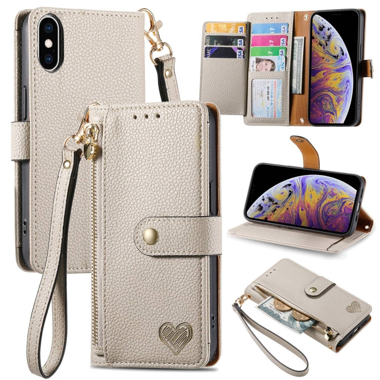 Étui de téléphone en cuir avec lanière à fermeture éclair Love, Pour iPhone 12 Pro Max, Pour iPhone 11 Pro Max, Pour iPhone 11, Pour iPhone 11 Pro, Pour iPhone X / XS, Pour iPhone XR, Pour iPhone XS Max, Pour iPhone 7 Plus / 8 Plus