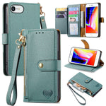 Coque de téléphone en cuir avec fermeture éclair et dragonne, pour iPhone 14 Pro Max, pour iPhone 7 / 8 / SE 2022, pour iPhone 13 Pro Max, pour iPhone 13 Pro, pour iPhone 13, pour iPhone 13 mini, pour iPhone 12 mini, pour iPhone 12 / 12 Pro