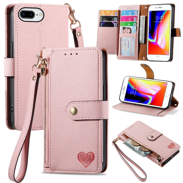 Étui de téléphone en cuir avec lanière à fermeture éclair Love, Pour iPhone 12 Pro Max, Pour iPhone 11 Pro Max, Pour iPhone 11, Pour iPhone 11 Pro, Pour iPhone X / XS, Pour iPhone XR, Pour iPhone XS Max, Pour iPhone 7 Plus / 8 Plus