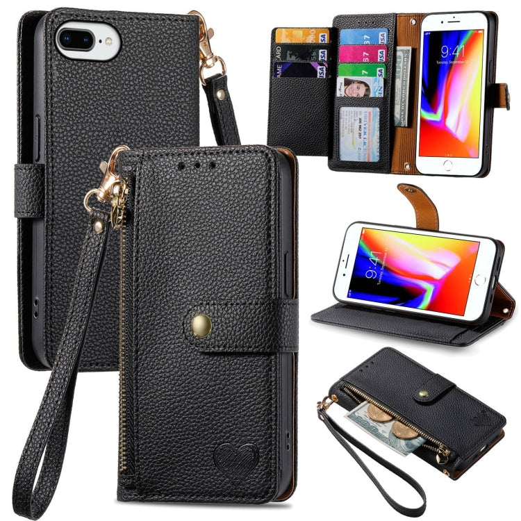 Étui de téléphone en cuir avec lanière à fermeture éclair Love, Pour iPhone 12 Pro Max, Pour iPhone 11 Pro Max, Pour iPhone 11, Pour iPhone 11 Pro, Pour iPhone X / XS, Pour iPhone XR, Pour iPhone XS Max, Pour iPhone 7 Plus / 8 Plus