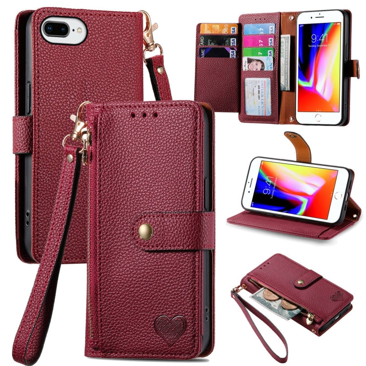 Étui de téléphone en cuir avec lanière à fermeture éclair Love, Pour iPhone 12 Pro Max, Pour iPhone 11 Pro Max, Pour iPhone 11, Pour iPhone 11 Pro, Pour iPhone X / XS, Pour iPhone XR, Pour iPhone XS Max, Pour iPhone 7 Plus / 8 Plus