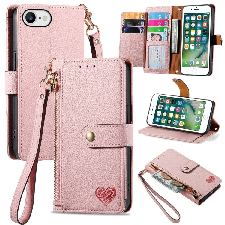 Étui de téléphone en cuir avec lanière à fermeture éclair Love, Pour iPhone 12 Pro Max, Pour iPhone 11 Pro Max, Pour iPhone 11, Pour iPhone 11 Pro, Pour iPhone X / XS, Pour iPhone XR, Pour iPhone XS Max, Pour iPhone 7 Plus / 8 Plus