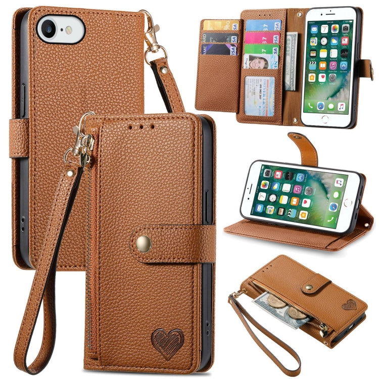 Étui de téléphone en cuir avec lanière à fermeture éclair Love, Pour iPhone 12 Pro Max, Pour iPhone 11 Pro Max, Pour iPhone 11, Pour iPhone 11 Pro, Pour iPhone X / XS, Pour iPhone XR, Pour iPhone XS Max, Pour iPhone 7 Plus / 8 Plus