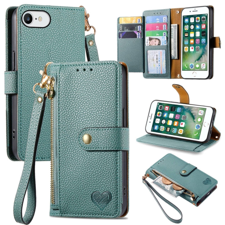 Étui de téléphone en cuir avec lanière à fermeture éclair Love, Pour iPhone 12 Pro Max, Pour iPhone 11 Pro Max, Pour iPhone 11, Pour iPhone 11 Pro, Pour iPhone X / XS, Pour iPhone XR, Pour iPhone XS Max, Pour iPhone 7 Plus / 8 Plus