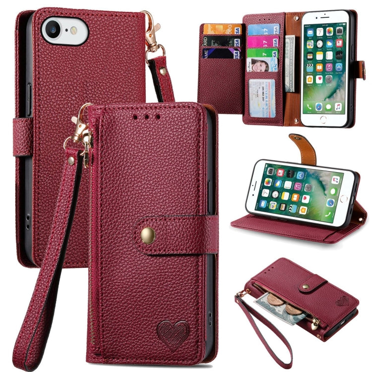 Étui de téléphone en cuir avec lanière à fermeture éclair Love, Pour iPhone 12 Pro Max, Pour iPhone 11 Pro Max, Pour iPhone 11, Pour iPhone 11 Pro, Pour iPhone X / XS, Pour iPhone XR, Pour iPhone XS Max, Pour iPhone 7 Plus / 8 Plus