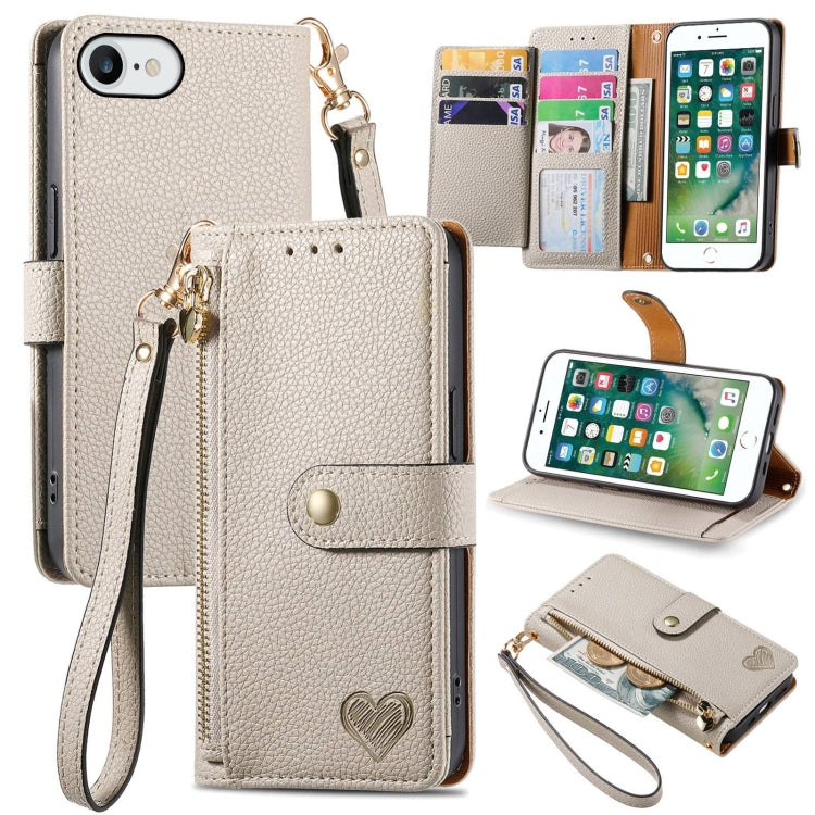 Étui de téléphone en cuir avec lanière à fermeture éclair Love, Pour iPhone 12 Pro Max, Pour iPhone 11 Pro Max, Pour iPhone 11, Pour iPhone 11 Pro, Pour iPhone X / XS, Pour iPhone XR, Pour iPhone XS Max, Pour iPhone 7 Plus / 8 Plus