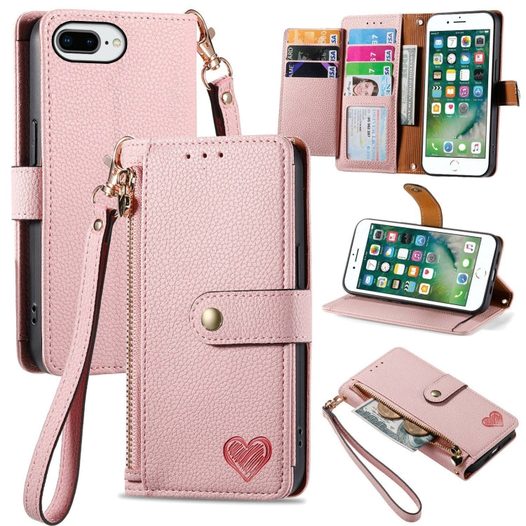 Étui de téléphone en cuir avec lanière à fermeture éclair Love, Pour iPhone 12 Pro Max, Pour iPhone 11 Pro Max, Pour iPhone 11, Pour iPhone 11 Pro, Pour iPhone X / XS, Pour iPhone XR, Pour iPhone XS Max, Pour iPhone 7 Plus / 8 Plus