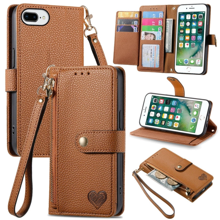 Étui de téléphone en cuir avec lanière à fermeture éclair Love, Pour iPhone 12 Pro Max, Pour iPhone 11 Pro Max, Pour iPhone 11, Pour iPhone 11 Pro, Pour iPhone X / XS, Pour iPhone XR, Pour iPhone XS Max, Pour iPhone 7 Plus / 8 Plus