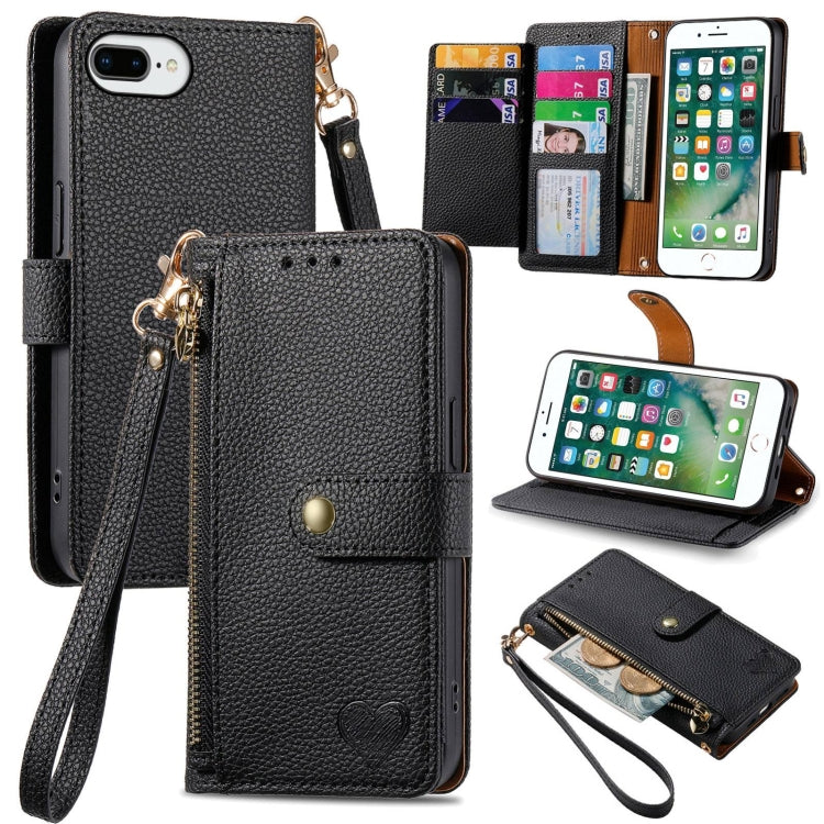 Étui de téléphone en cuir avec lanière à fermeture éclair Love, Pour iPhone 12 Pro Max, Pour iPhone 11 Pro Max, Pour iPhone 11, Pour iPhone 11 Pro, Pour iPhone X / XS, Pour iPhone XR, Pour iPhone XS Max, Pour iPhone 7 Plus / 8 Plus
