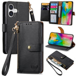 Étui téléphone en cuir avec lanière à fermeture éclair Love, pour iPhone 17e / 16e, pour iPhone 17 Pro Max, pour iPhone 17 Pro, pour iPhone 17, pour iPhone Air, pour iPhone 16 Pro Max, pour iPhone 16 Pro, pour iPhone 16 Plus
