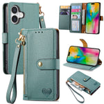 Étui téléphone en cuir avec lanière à fermeture éclair Love, pour iPhone 17e / 16e, pour iPhone 17 Pro Max, pour iPhone 17 Pro, pour iPhone 17, pour iPhone Air, pour iPhone 16 Pro Max, pour iPhone 16 Pro, pour iPhone 16 Plus