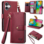 Étui téléphone en cuir avec lanière à fermeture éclair Love, pour iPhone 17e / 16e, pour iPhone 17 Pro Max, pour iPhone 17 Pro, pour iPhone 17, pour iPhone Air, pour iPhone 16 Pro Max, pour iPhone 16 Pro, pour iPhone 16 Plus