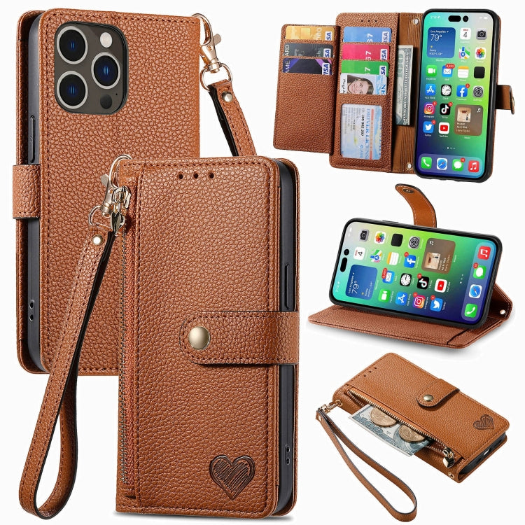 Étui téléphone en cuir avec lanière à fermeture éclair Love, pour iPhone 17e / 16e, pour iPhone 17 Pro Max, pour iPhone 17 Pro, pour iPhone 17, pour iPhone Air, pour iPhone 16 Pro Max, pour iPhone 16 Pro, pour iPhone 16 Plus