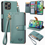 Étui téléphone en cuir avec lanière à fermeture éclair Love, pour iPhone 17e / 16e, pour iPhone 17 Pro Max, pour iPhone 17 Pro, pour iPhone 17, pour iPhone Air, pour iPhone 16 Pro Max, pour iPhone 16 Pro, pour iPhone 16 Plus