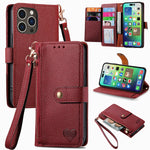 Étui téléphone en cuir avec lanière à fermeture éclair Love, pour iPhone 17e / 16e, pour iPhone 17 Pro Max, pour iPhone 17 Pro, pour iPhone 17, pour iPhone Air, pour iPhone 16 Pro Max, pour iPhone 16 Pro, pour iPhone 16 Plus