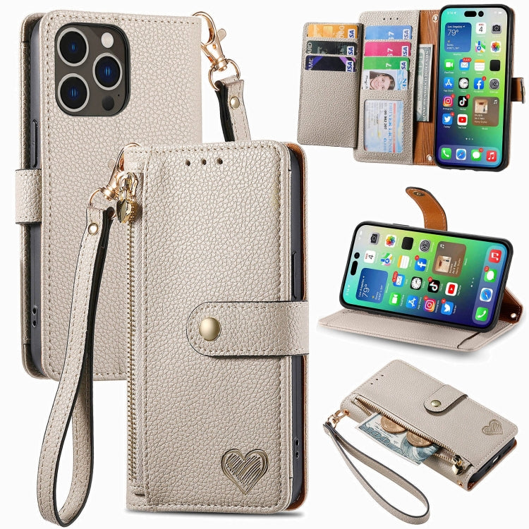 Étui téléphone en cuir avec lanière à fermeture éclair Love, pour iPhone 17e / 16e, pour iPhone 17 Pro Max, pour iPhone 17 Pro, pour iPhone 17, pour iPhone Air, pour iPhone 16 Pro Max, pour iPhone 16 Pro, pour iPhone 16 Plus