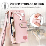 Étui téléphone en cuir avec lanière à fermeture éclair Love, pour iPhone 17e / 16e, pour iPhone 17 Pro Max, pour iPhone 17 Pro, pour iPhone 17, pour iPhone Air, pour iPhone 16 Pro Max, pour iPhone 16 Pro, pour iPhone 16 Plus