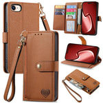Étui téléphone en cuir avec lanière à fermeture éclair Love, pour iPhone 17e / 16e, pour iPhone 17 Pro Max, pour iPhone 17 Pro, pour iPhone 17, pour iPhone Air, pour iPhone 16 Pro Max, pour iPhone 16 Pro, pour iPhone 16 Plus