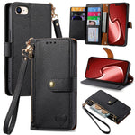 Étui téléphone en cuir avec lanière à fermeture éclair Love, pour iPhone 17e / 16e, pour iPhone 17 Pro Max, pour iPhone 17 Pro, pour iPhone 17, pour iPhone Air, pour iPhone 16 Pro Max, pour iPhone 16 Pro, pour iPhone 16 Plus