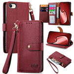 Étui téléphone en cuir avec lanière à fermeture éclair Love, pour iPhone 17e / 16e, pour iPhone 17 Pro Max, pour iPhone 17 Pro, pour iPhone 17, pour iPhone Air, pour iPhone 16 Pro Max, pour iPhone 16 Pro, pour iPhone 16 Plus