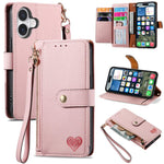Étui téléphone en cuir avec lanière à fermeture éclair Love, pour iPhone 17e / 16e, pour iPhone 17 Pro Max, pour iPhone 17 Pro, pour iPhone 17, pour iPhone Air, pour iPhone 16 Pro Max, pour iPhone 16 Pro, pour iPhone 16 Plus