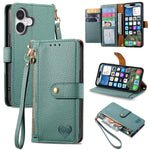 Étui téléphone en cuir avec lanière à fermeture éclair Love, pour iPhone 17e / 16e, pour iPhone 17 Pro Max, pour iPhone 17 Pro, pour iPhone 17, pour iPhone Air, pour iPhone 16 Pro Max, pour iPhone 16 Pro, pour iPhone 16 Plus