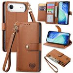 Étui téléphone en cuir avec lanière à fermeture éclair Love, pour iPhone 17e / 16e, pour iPhone 17 Pro Max, pour iPhone 17 Pro, pour iPhone 17, pour iPhone Air, pour iPhone 16 Pro Max, pour iPhone 16 Pro, pour iPhone 16 Plus