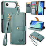 Étui téléphone en cuir avec lanière à fermeture éclair Love, pour iPhone 17e / 16e, pour iPhone 17 Pro Max, pour iPhone 17 Pro, pour iPhone 17, pour iPhone Air, pour iPhone 16 Pro Max, pour iPhone 16 Pro, pour iPhone 16 Plus