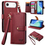 Étui téléphone en cuir avec lanière à fermeture éclair Love, pour iPhone 17e / 16e, pour iPhone 17 Pro Max, pour iPhone 17 Pro, pour iPhone 17, pour iPhone Air, pour iPhone 16 Pro Max, pour iPhone 16 Pro, pour iPhone 16 Plus