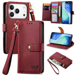 Étui téléphone en cuir avec lanière à fermeture éclair Love, pour iPhone 17e / 16e, pour iPhone 17 Pro Max, pour iPhone 17 Pro, pour iPhone 17, pour iPhone Air, pour iPhone 16 Pro Max, pour iPhone 16 Pro, pour iPhone 16 Plus