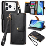 Étui téléphone en cuir avec lanière à fermeture éclair Love, pour iPhone 17e / 16e, pour iPhone 17 Pro Max, pour iPhone 17 Pro, pour iPhone 17, pour iPhone Air, pour iPhone 16 Pro Max, pour iPhone 16 Pro, pour iPhone 16 Plus