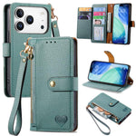 Étui téléphone en cuir avec lanière à fermeture éclair Love, pour iPhone 17e / 16e, pour iPhone 17 Pro Max, pour iPhone 17 Pro, pour iPhone 17, pour iPhone Air, pour iPhone 16 Pro Max, pour iPhone 16 Pro, pour iPhone 16 Plus