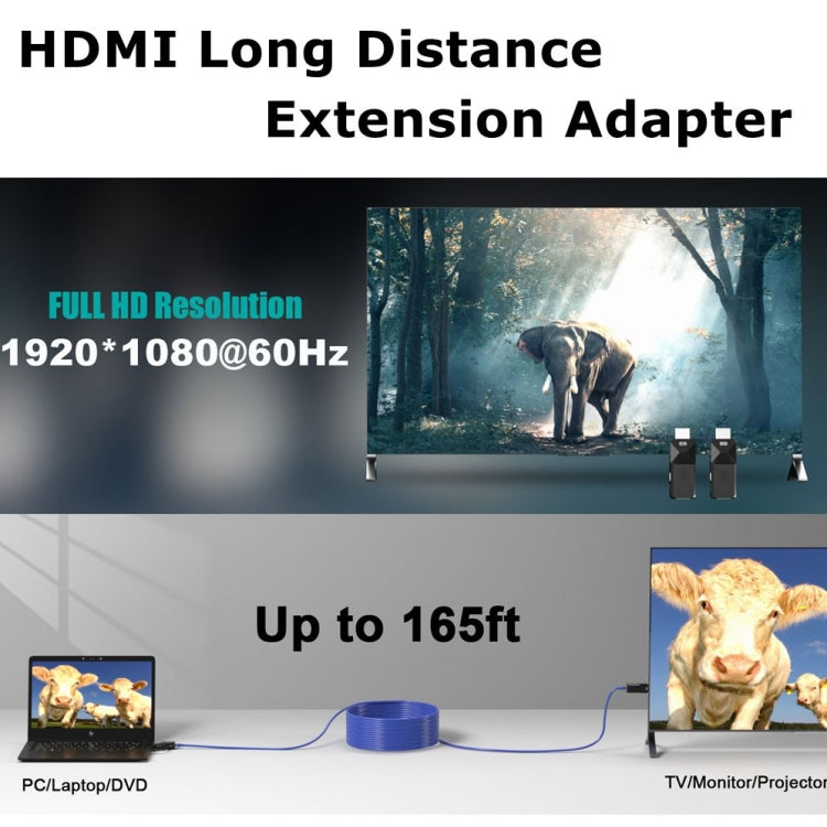 Extendeur HDMI 50m audio vidéo 1080P via câble Ethernet Cat5 Cat6, transmission sans perte, adaptateur d'extension HDMI longue distance