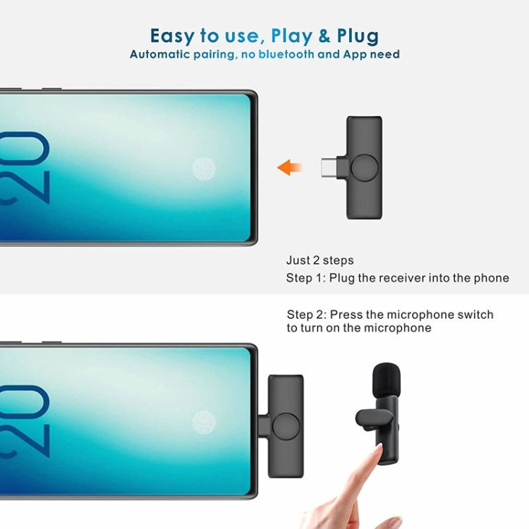 Microphone cravate sans fil pour téléphone Android et ordinateur avec récepteur USB-C / Type-C, un par un, un par deux