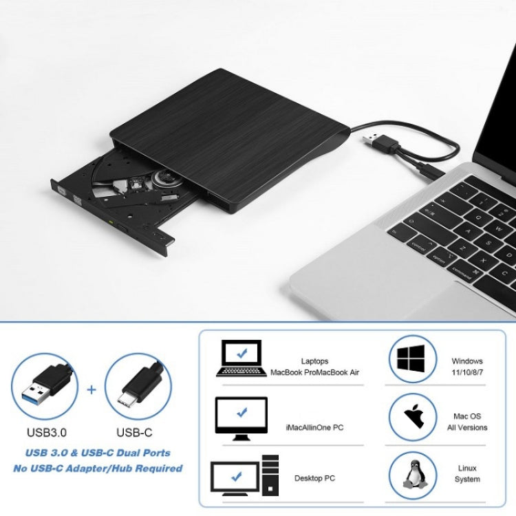 Lecteur CD portable externe USB 3.0 pour ordinateur portable et bureau, graveur CD-RW, BT638