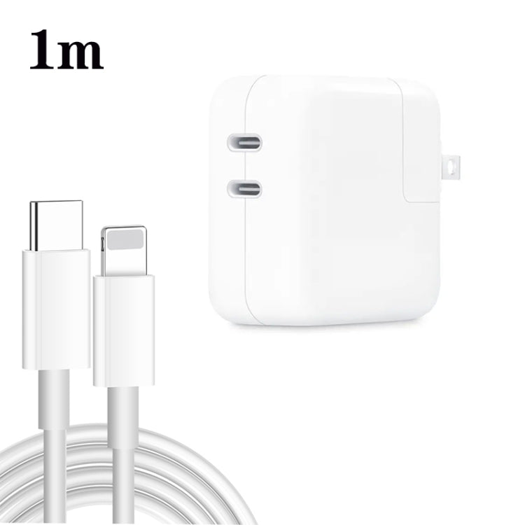 Chargeur PD3.0 35W USB-C / Type-C à double port avec câble de données Type-C vers 8 broches, prise US, prise US + câble 8 broches 1m, prise US + câble 8 broches 2m