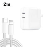 Chargeur PD3.0 35W USB-C / Type-C à double port avec câble de données Type-C vers 8 broches, prise US, prise US + câble 8 broches 1m, prise US + câble 8 broches 2m