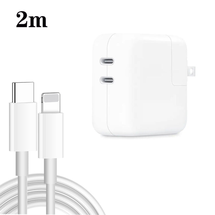 Chargeur PD3.0 35W USB-C / Type-C à double port avec câble de données Type-C vers 8 broches, prise US, prise US + câble 8 broches 1m, prise US + câble 8 broches 2m