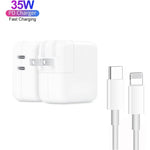 Chargeur PD3.0 35W USB-C / Type-C à double port avec câble de données Type-C vers 8 broches, prise US, prise US + câble 8 broches 1m, prise US + câble 8 broches 2m