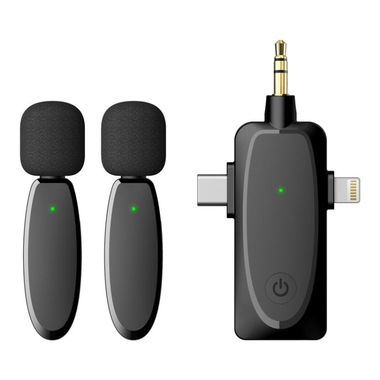 Microphones cravate mini sans fil 3 en 1 pour iPhone / Android / caméra avec fonction de réduction de bruit, un par deux