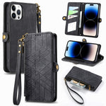 Geometric Zipper Wallet Side Buckle Leather Phone Case, For iPhone 14 Pro Max, For iPhone 7 / 8 / SE 2022, For iPhone 13 Pro Max, For iPhone 13 Pro, For iPhone 13, For iPhone 12 / 12 Pro, For iPhone 12 Pro Max, For iPhone 11 Pro Max